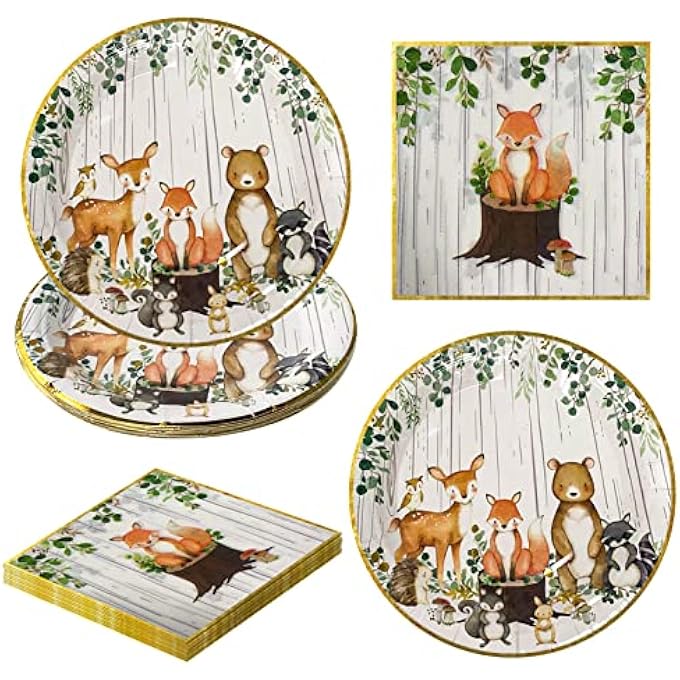 JUNGLE SAFARI PARTY TABLEWARE SET FOR 10 GUESTS, 10 NAPKINS WITH ANIMAL PLATES AND 10 PAPER PLATES JUNGLE BIRTHDAY TABLEWARE KIT, FOR WILD ONE BIRTHDAY BABY SHOWER DECORATION BOY - Image 1